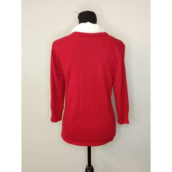 Kim Rogers V-Neck Red Black Faux Cardigan Top Size Petite Medium - Picture 3 of 5